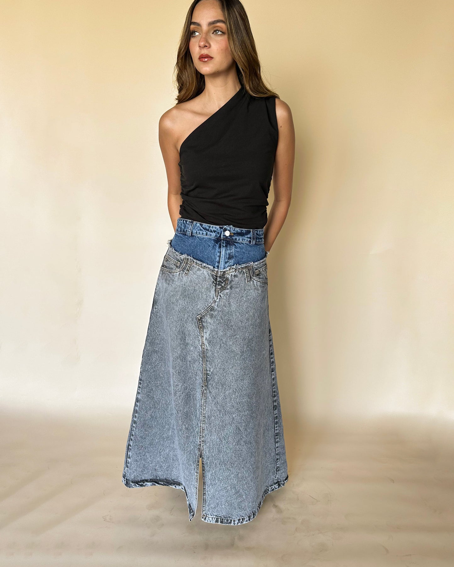 ARIA DENIM SKIRT BLUE/GRAY