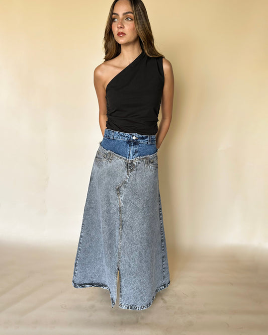 ARIA DENIM SKIRT BLUE/GRAY